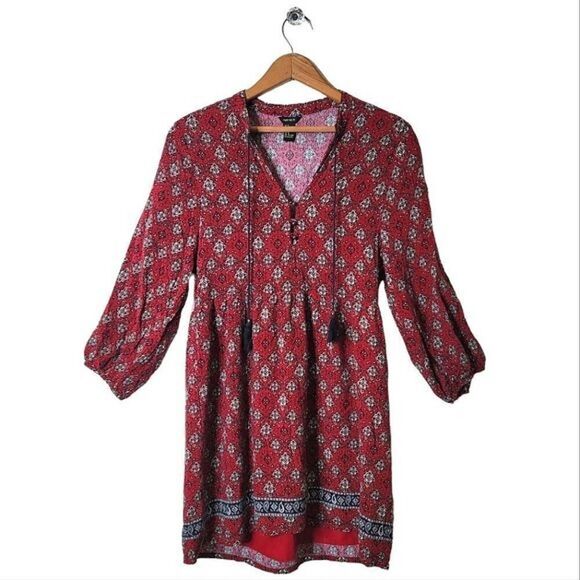 Forever 21 Red Boho Long Sleeve Tunic Dress W/ Tassels - Picture 5 of 8